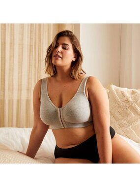 Penningtons Gray Cotton Front Closure Wireless wire Free Bra New NWT Size 42D